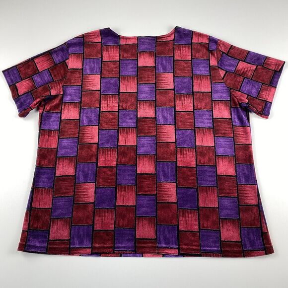 VTG 90's Notations Velvet Geometric Red Purple Womens XL Boxy Blouse Artsy Funky - Picture 4 of 11